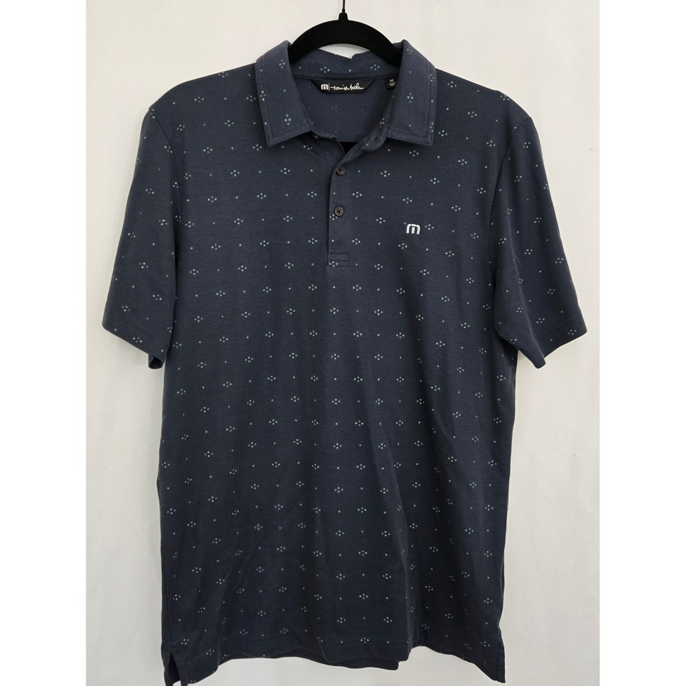 Travis Mathew M Pima Cotton Blend Polo Shirt Navy Geometric Golf Casual Designer